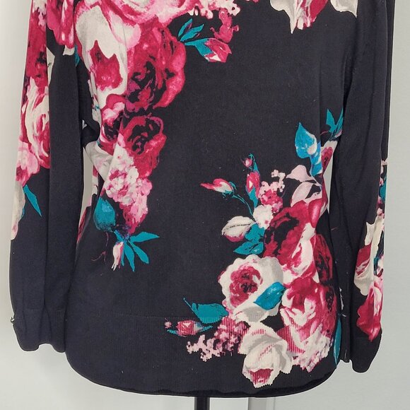 WHBM Black & Pink Floral Embellished Button-Up Cardigan – Size XL - Picture 6 of 8